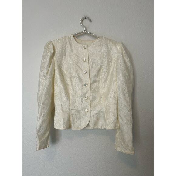 Gunne Sax Ivory Button Front Floral Lace Puff Sleeve Blazer Vintage *TINY FLAW - Picture 1 of 15